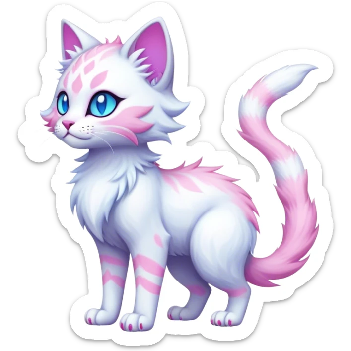 Kawaii dark edgy fantasy pastel ethereal feline-vernid-fursona animal creature with a tufted tail full body sticker