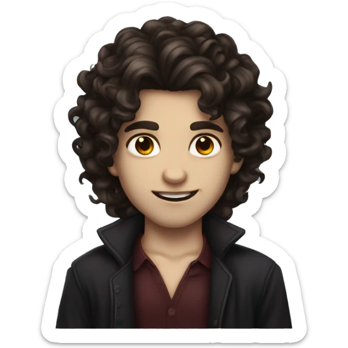feminine boy with long curly dark brown hair and brown eyes fair skin vampire sticker