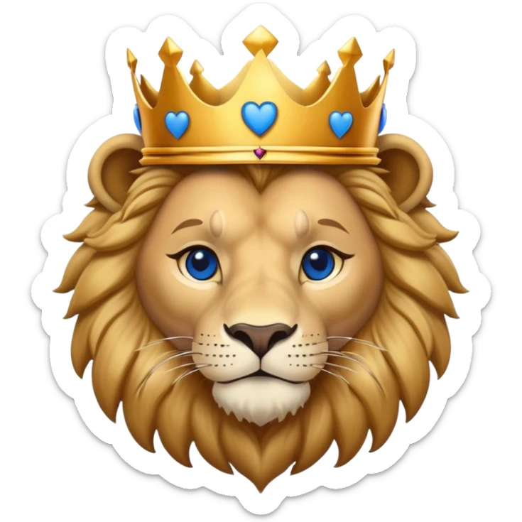 brave lion wearing a golden crown with blue hearts in New York City sticker
