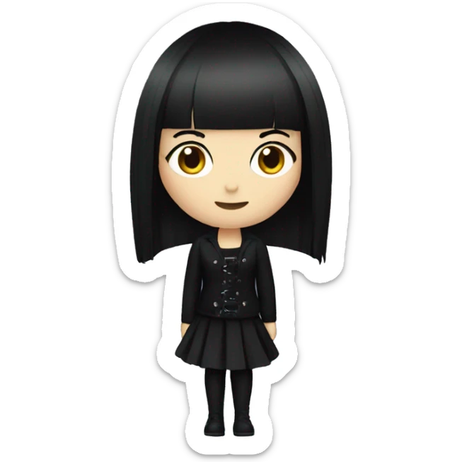 white women wearing goth outfit with black straight hair and bangs sticker