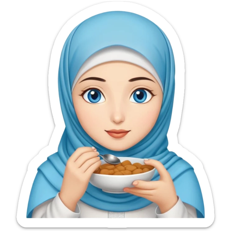 Turkish beautiful finish Konya girl blue eyes with hijab dress and does eating ramadan sahur sticker