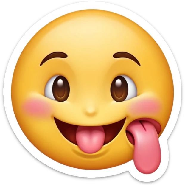 "A cute and playful cartoon-style emoji with a big smile, one eye winking, and its tongue sticking out to the side as if licking something tasty. Bright colors, glossy finish, and expressive face, similar to classic emoji style. White background."

 sticker
