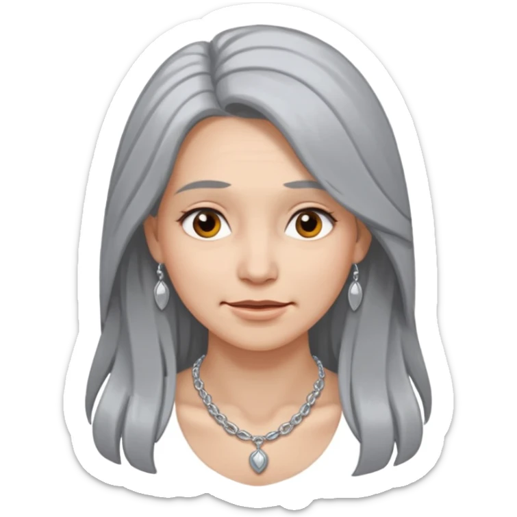 Female with Silver Necklace, grey skin,long hair, more bright silver,hihligt necklace, different expressions. sticker