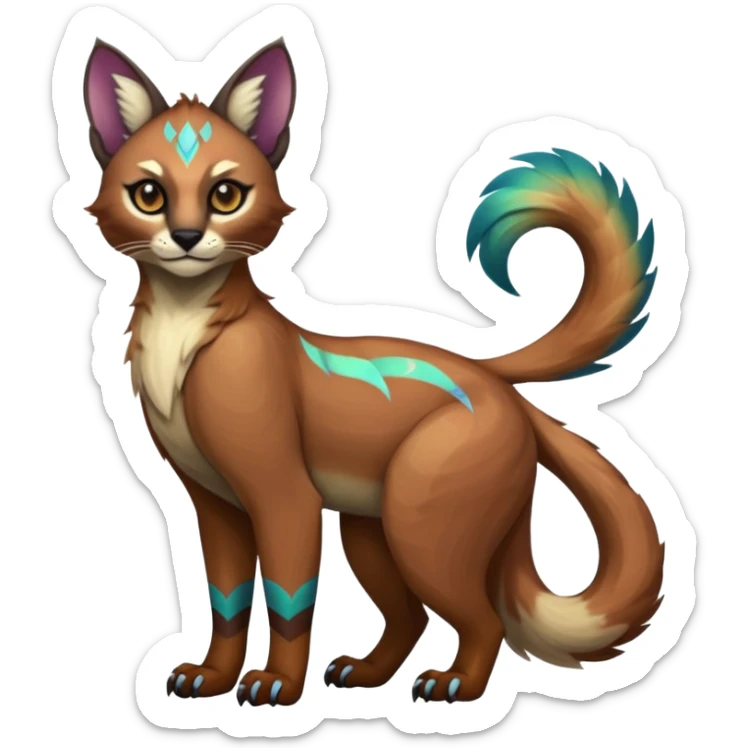 Colorful dark tropical tribal glorious iridescent divine exotic cute cool beautiful beautiful fantasy-caracal-civet-genet-sergal-vernid-Gryphon-Cacomistle-Trico-oncilla-animal-Fakémon-hybrid-fursona (full body) sticker
