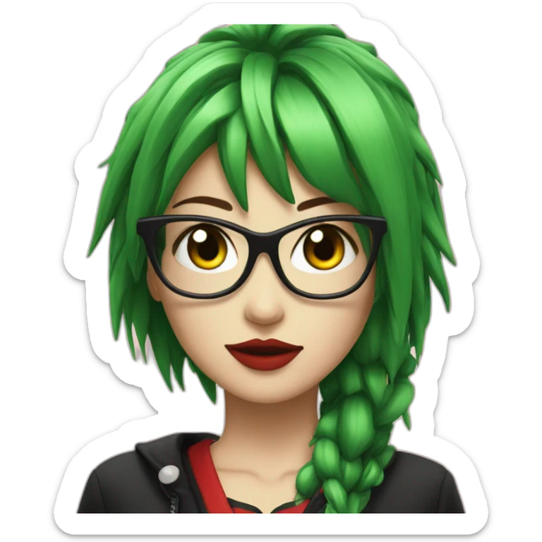A Japanese Woman With Long Spiky Black And Red Hair And Red Make Up. Green Eyes. Punk. Glasses.  sticker