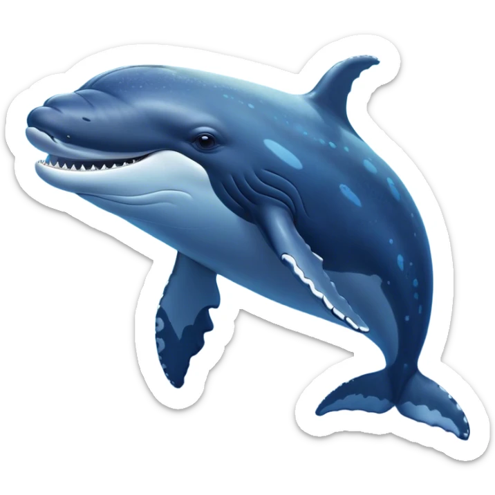 Cinematic Noble Humpback Whale Portrait Emoji, Poised and grand, with an enormous, barnacle-speckled blue-gray body, soulful, wise eyes, and a deeply serene presence, Simplified yet sharp and sophisticated features, highly detailed, glowing with a soft oceanic radiance, high shine, intelligent and powerful, stylized with an air of deep-sea mystery, focused and regal, soft glowing outline, capturing the essence of a legendary giant of the ocean that appears ready to glide majestically through the waves with effortless grace! sticker