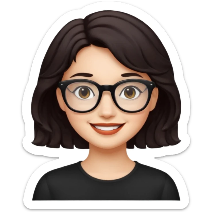 niña con pelo corto ondulado color negro rojiso con lentes negros  sticker