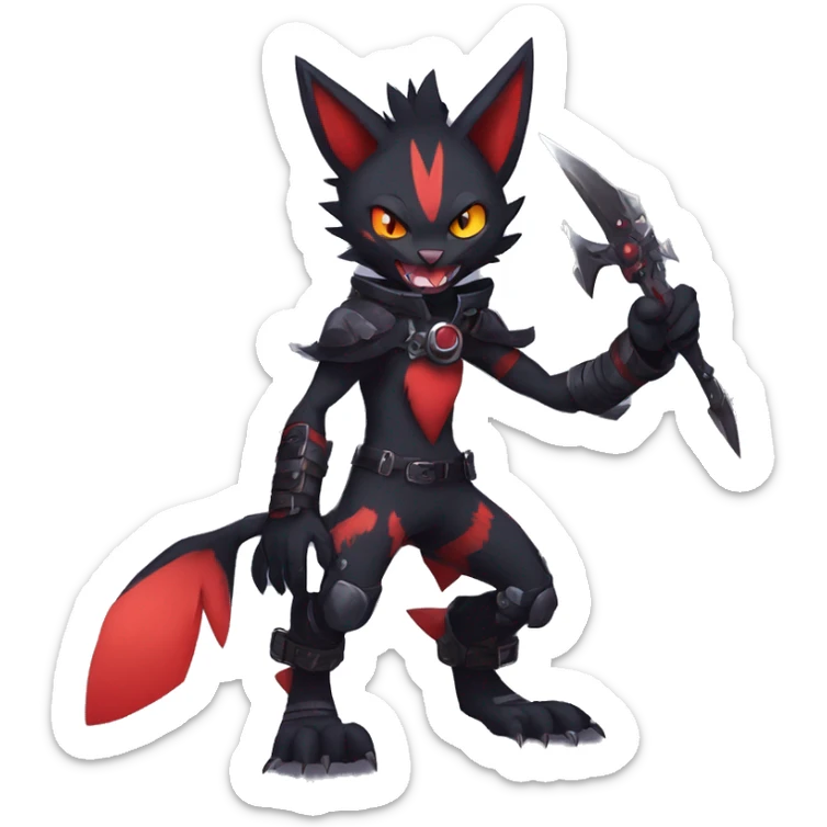 Black Anthro Cool Punk Noibat-Litten-Fakemon-fursona with fangs and red markings Full Body sticker