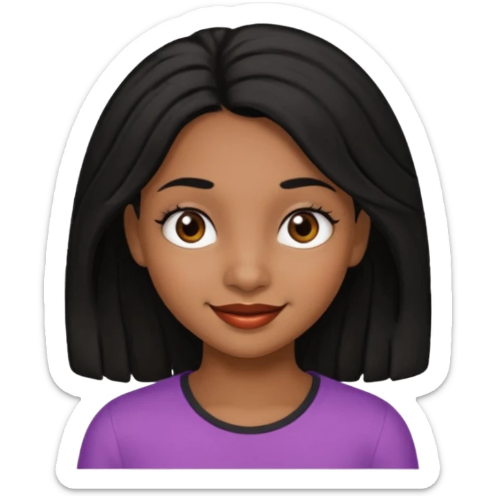a girl that has black 4c hair textures and brownskin, It has brown eyes, a nose, lips, and it’s smiling. sticker