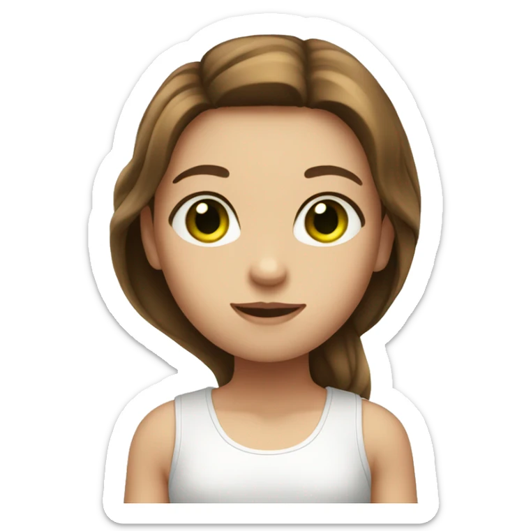 girl with long brown hair green eyes and a white tank sticker
