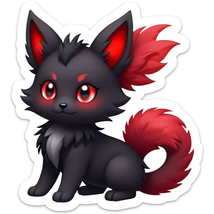 Kawaii dark edgy black and red fantasy ethereal fursona Fakemon with tufted tail sticker