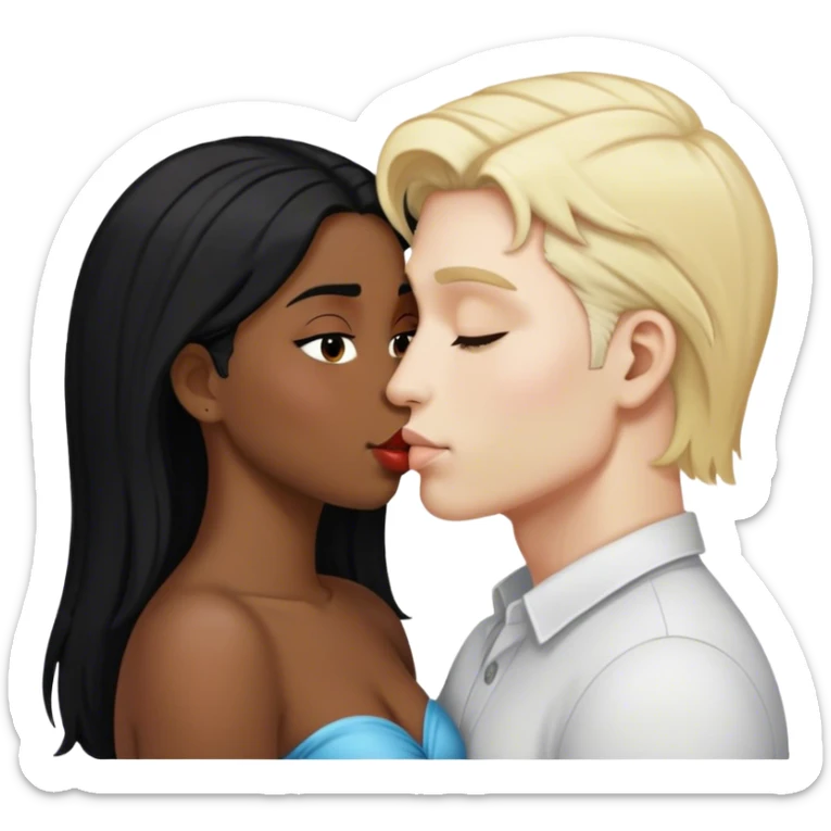 white skin blond hair man kissing brown skin black hair woman sticker