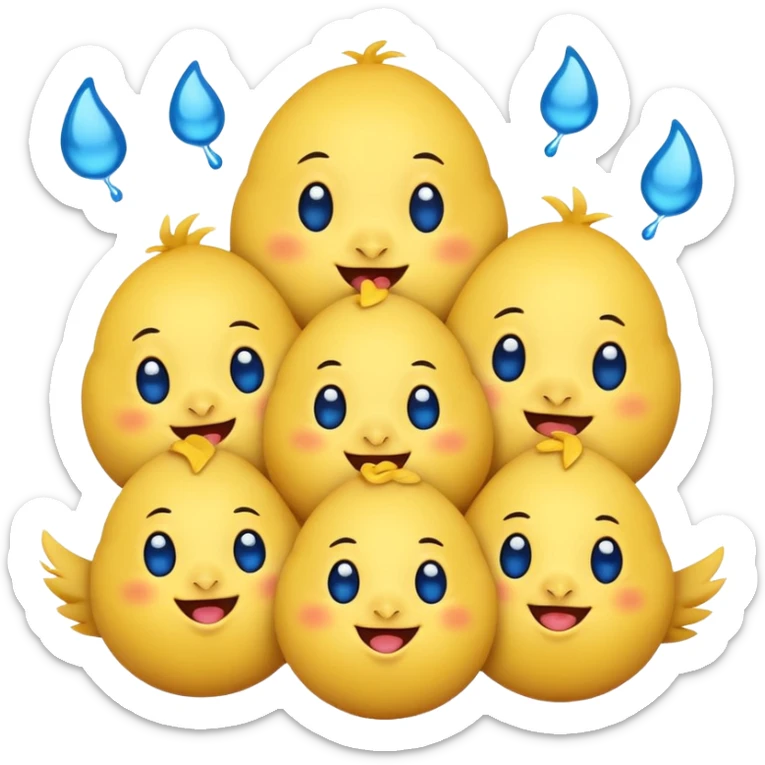 Emoji, yellow round laughing face, blue tears of joy on chicks  sticker