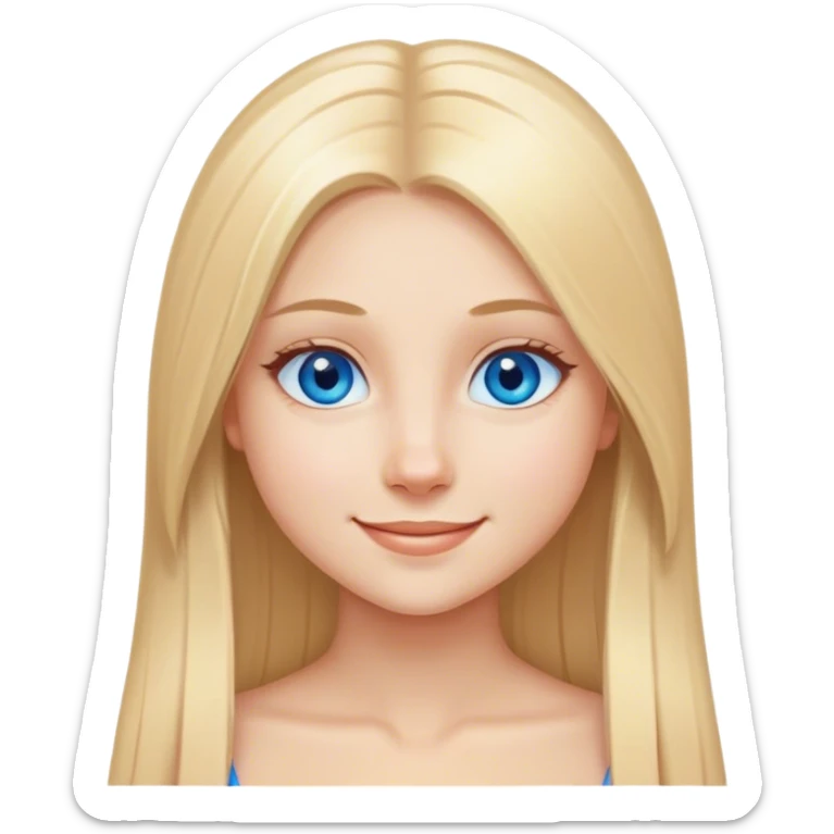 Straight long blonde hair and blue eyes girl sweet smile sticker