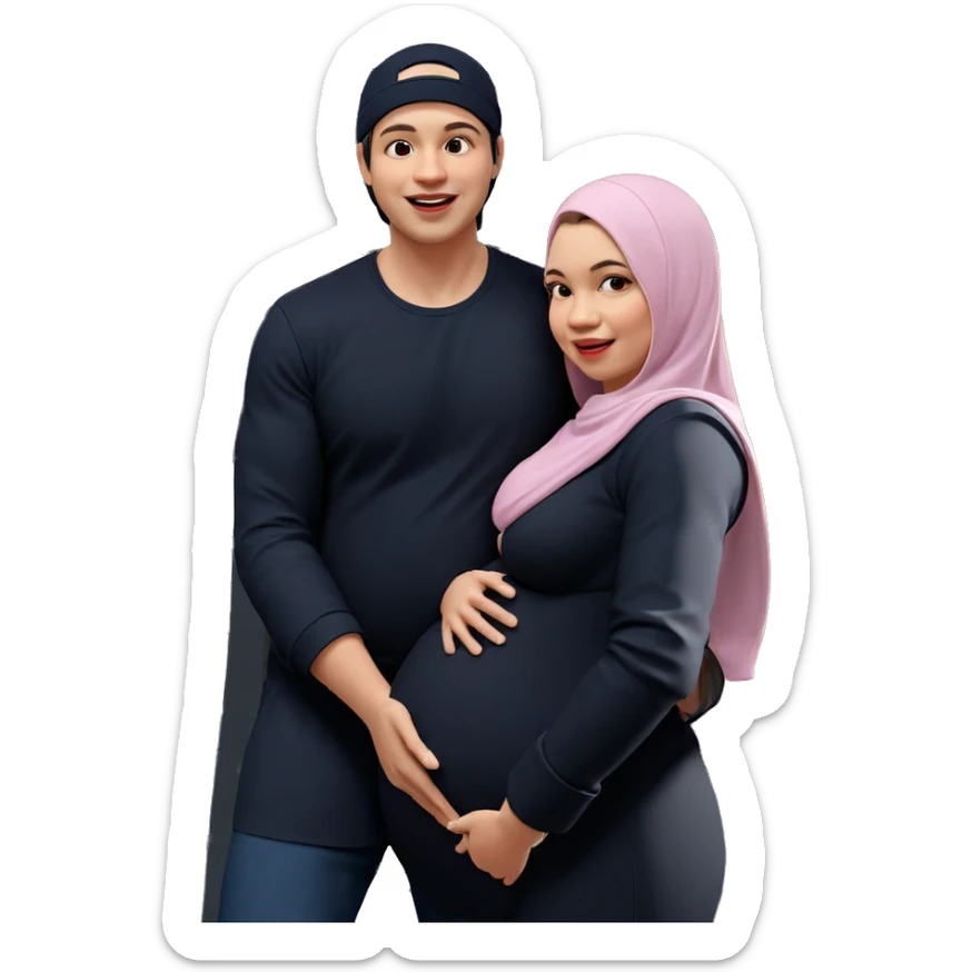 happy couple with baby bump sticker