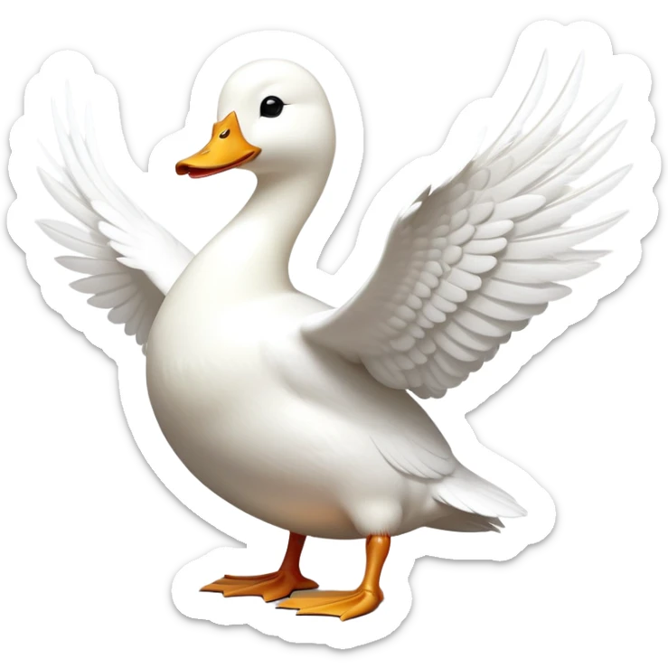 cinematic-[white duck]-realistic-full-body-perched-emoji,-wings-tucked-neatly by its side,-head-tilted-dramatically,-sleek-[white]-feathers,-simplified-yet-realistic-focused-features,-highly-detailed,-glowing-with-an-almost-sarcastic-glow sticker