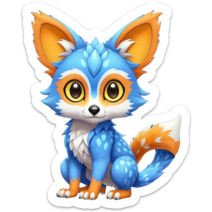 Colorful tropical exotic cute cool beautiful shiny beautiful fantasy-Trico-Cacomistle-oncilla-animal-Fakémon-hybrid-fursona (full body) sticker