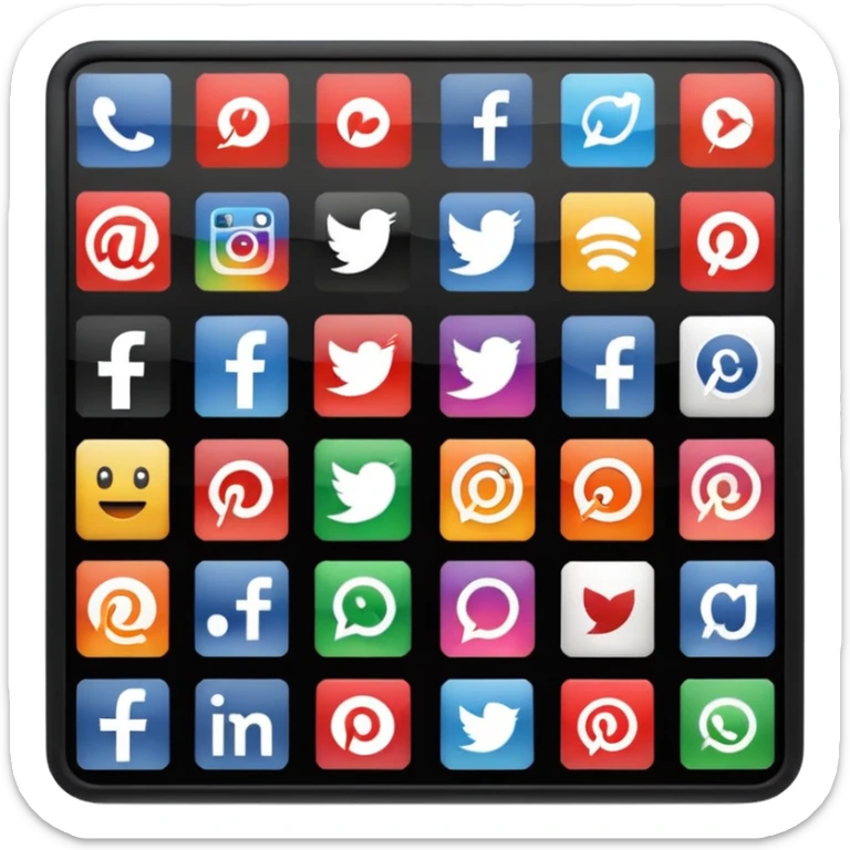 Socail media sauare emoji style icons 
Creat the quadrant with the logos of FB, X, Trustpilot, Instagram, Youtube, Linkedineach icon is ther only ones, asme size, only icons of the social media that I mentioned sticker