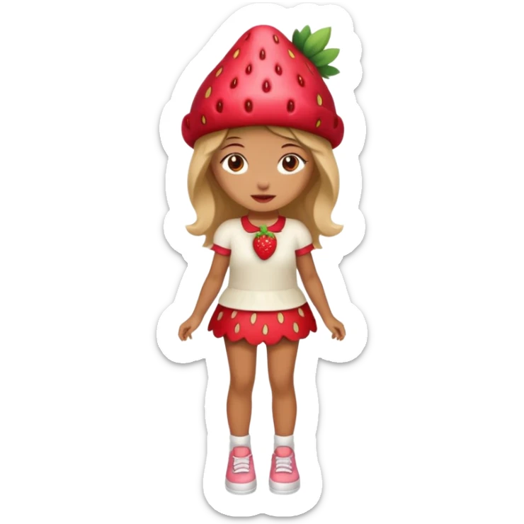 Strawberry shortcake human girl full body and legs with a strawberry hat on her hair without a cake sticker