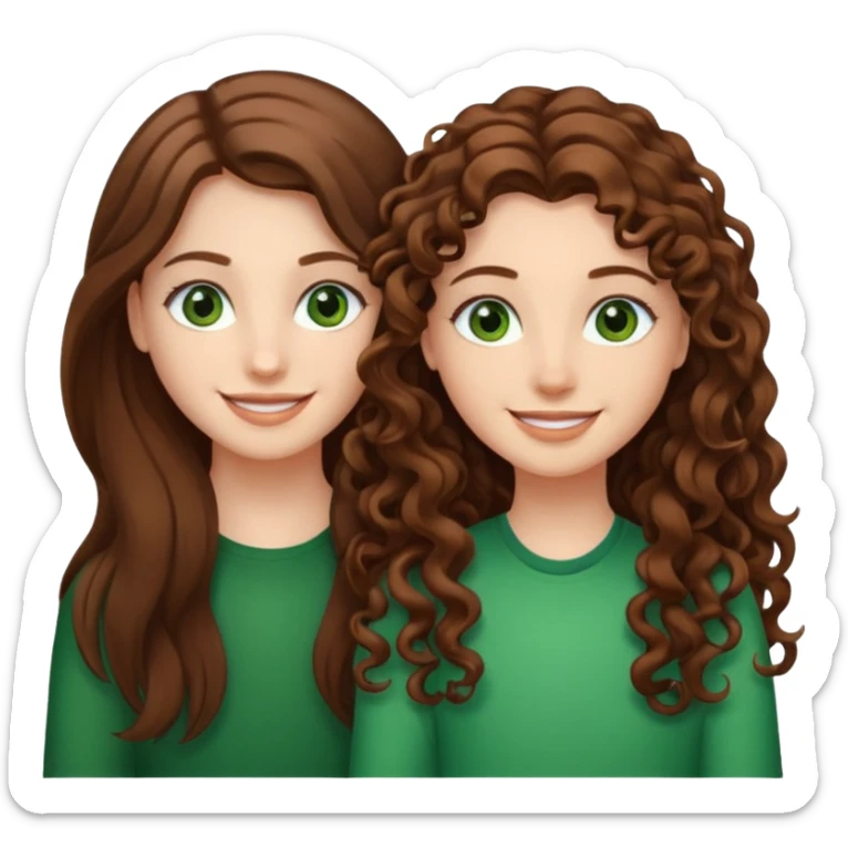 Two besties: 1: long straight brown hair, green eyes 2: long curly brown hair, brown eyes sticker