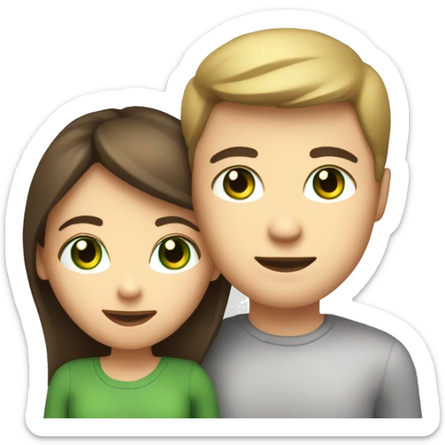 Couple. Brunette Caucasian girl with brown eyes. Dirty blonde Caucasian male with green eyes. Holding hands.  sticker