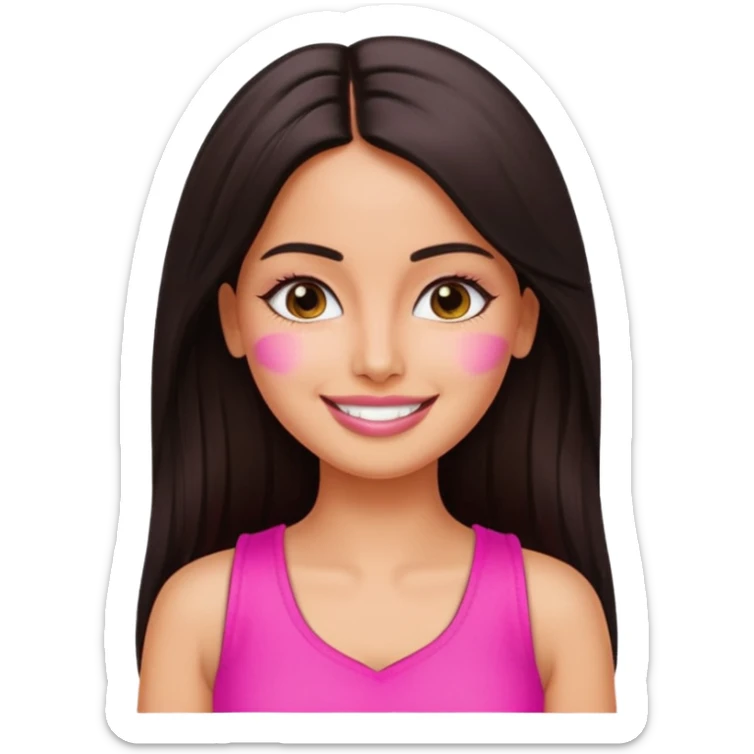 a pretty bratz emoji that looks like bollywood actress katrina kaif with straight  hair wearing a neon pink sleeveless top
She should resemble Katrina Kaif. sticker