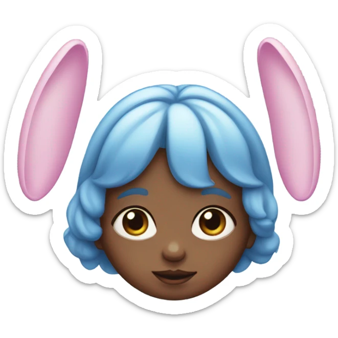 Baby with pink eyes and blue hair with a bunny ears  sticker