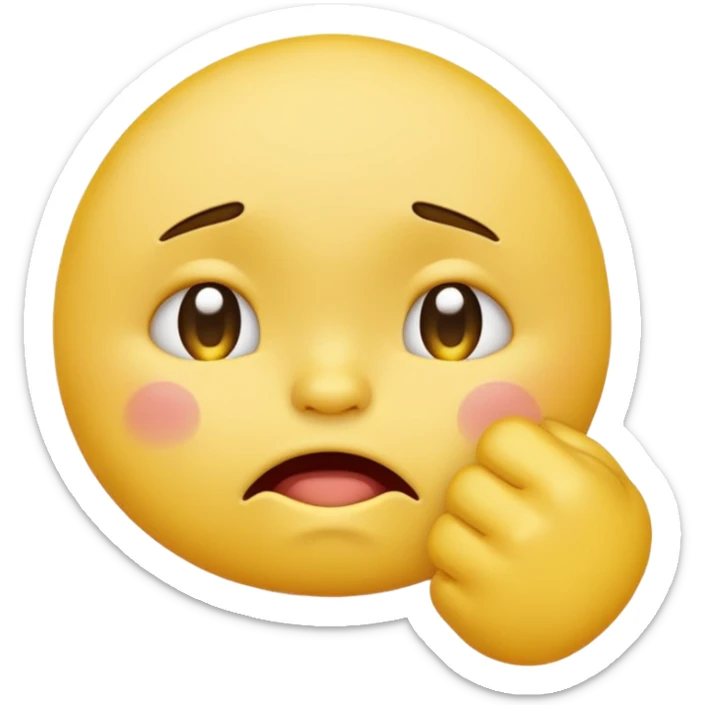 Crying yellow emoji with fist in front of mouth sticker