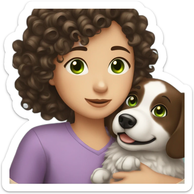 girl-with-brown-eyes-and-brown-hair-and-a-boy-with-short-black-hair-and-green-eyes-hugs-curly-black-and-white-dog sticker