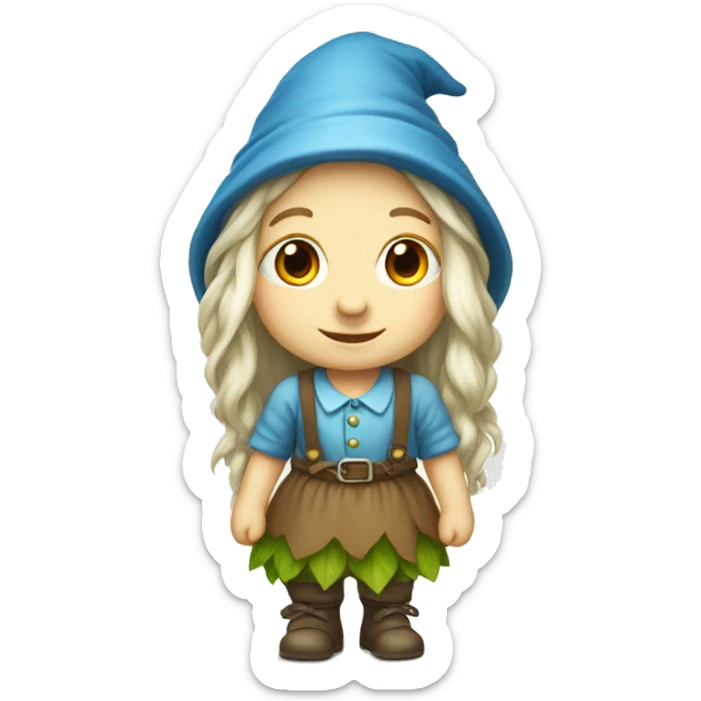 Cute garden girl gnome with long hair and full body sticker