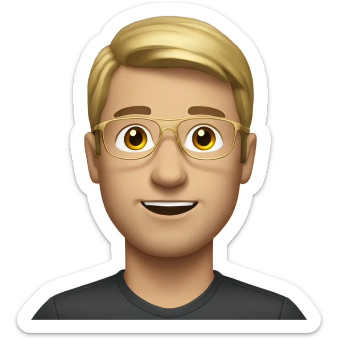 a white sportman with short brown hair and gold glasses sticker