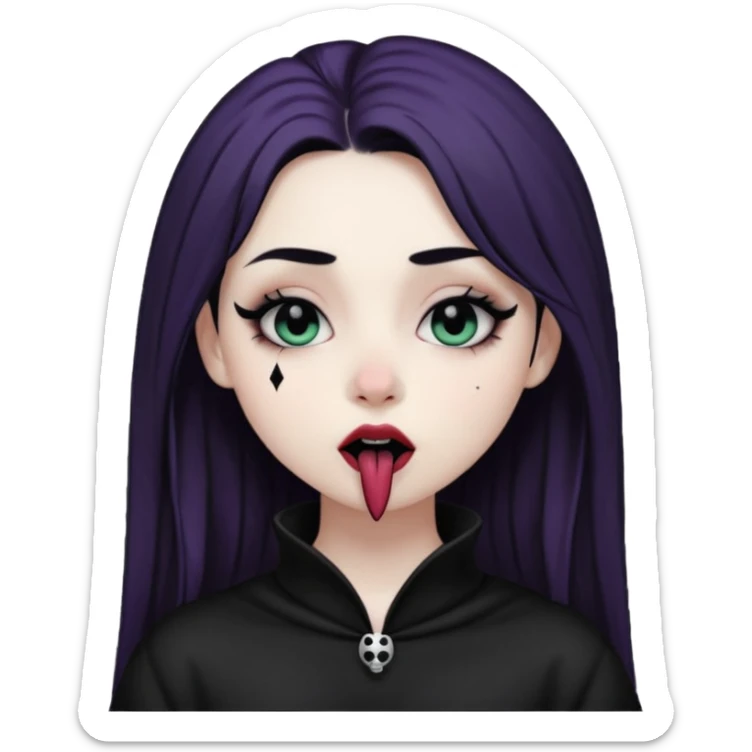 Goth girl with her eyes rolled up and towards her nose and her tongue sticking out doing uwu face sticker