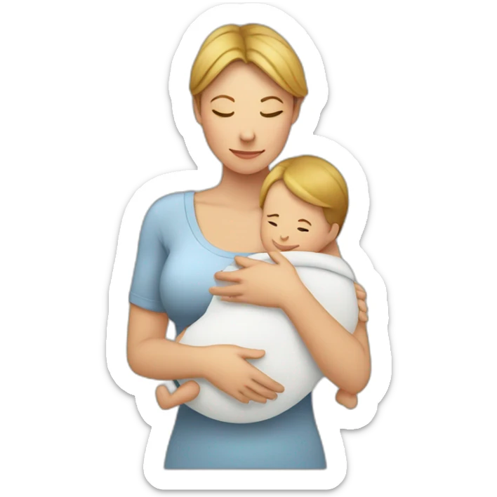 White Mother carrying her baby in babycarrierwith face of the baby towards her sticker