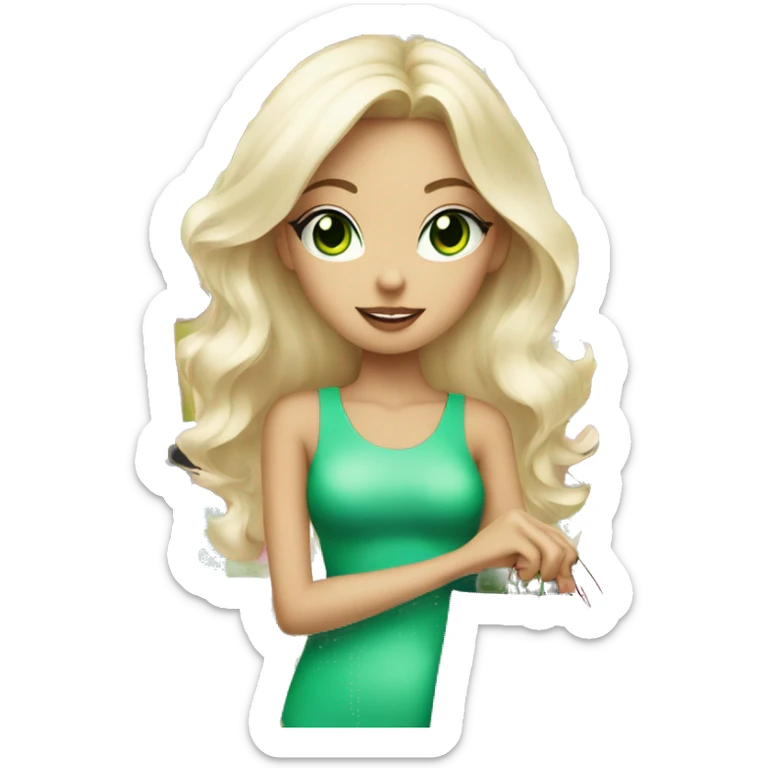 cute platinum blonde with green eyes wearing pink surrounded by pink shopping bags sticker