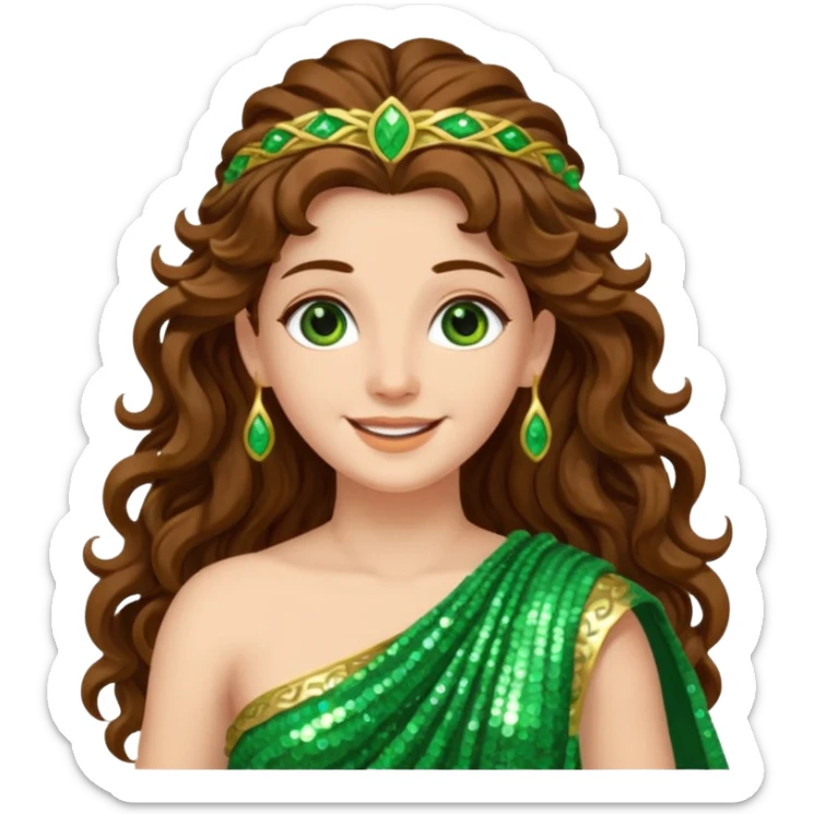 Terra, Goddess of Earth from Roman Deities with long brown wavy hair, green sequin toga  sticker