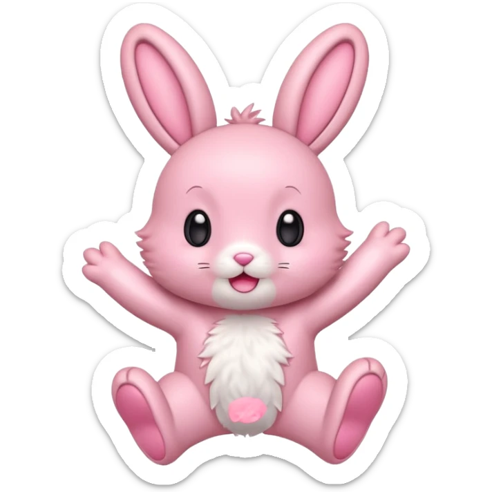 Exited pink bunny, kawaii chibi fluffy ears and body jumping of excitement  sticker