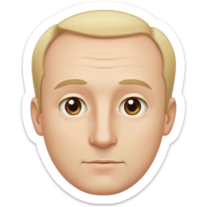 Đàn ông, mặt to, tóc vàng nhạt, tóc hói, cằm dài, mặt đầy đặn, trán cao, mũi to sticker