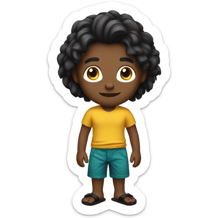 young white man with a long hair, black shirt, coloful shorts and flipflops sticker