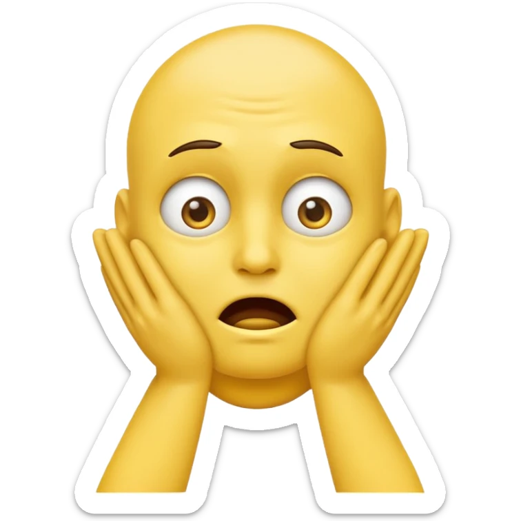 Yellow face emoji strangling itself with 2 arms crossed and hands saround neck and eyes looking up in fear sticker