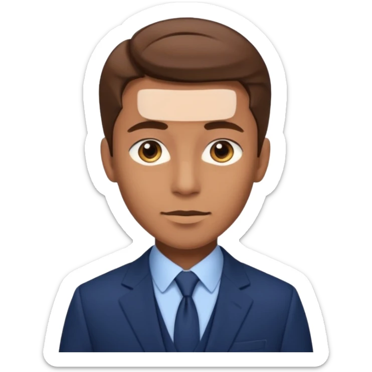 young man with brown hair in a blue navy suit with light brown skin, elongated face, defined sticker