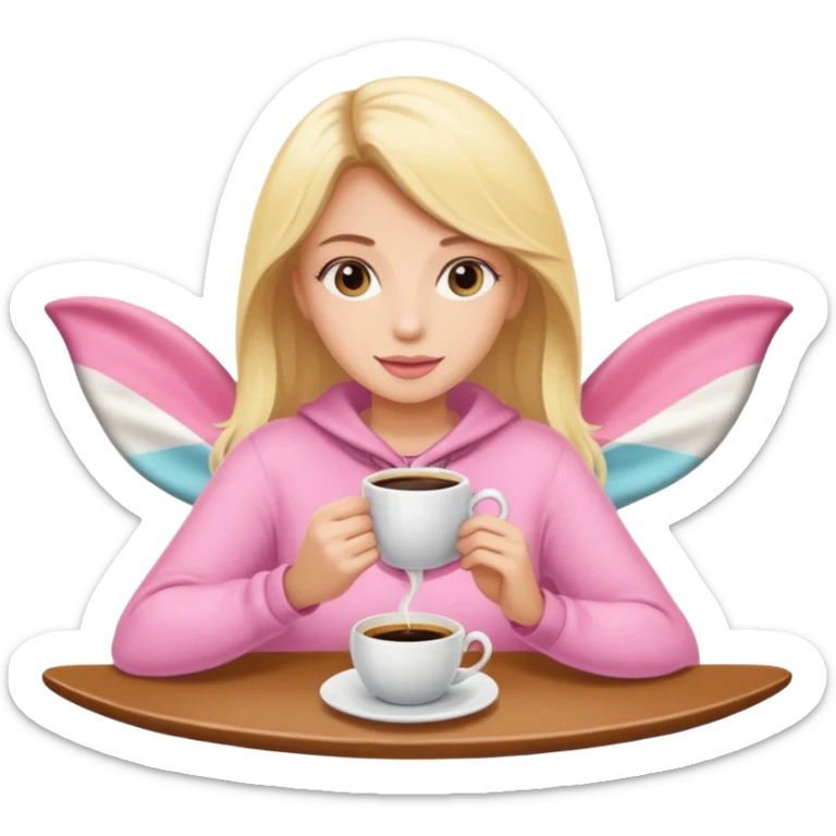 Una chica rubia envuelta en una manta con un café de color rosa pastel  sticker