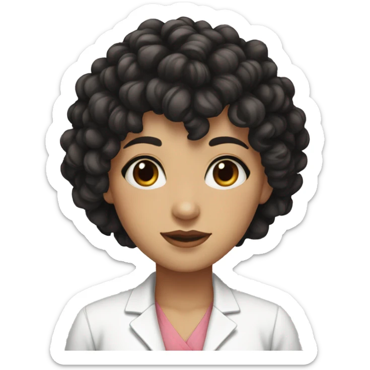 dr with black short curly hair and bangs and brown eyes, the girl skin is white] sticker
