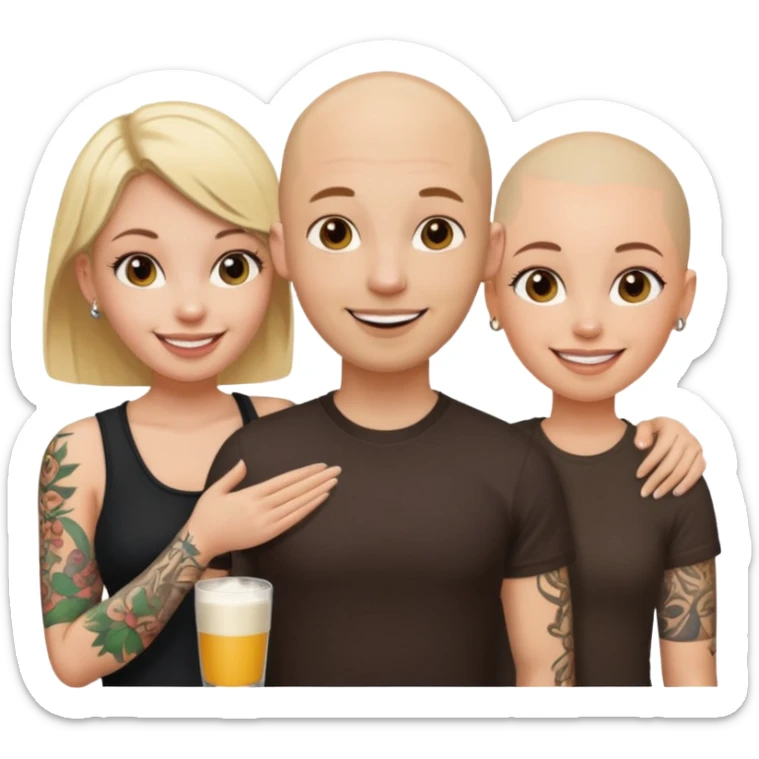 throuple blonde female brunette female with tatted bald male sticker
