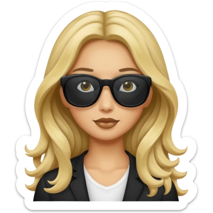 an olive tan woman with long, wavy blonde hair wearing skinny black rectangular sunglasses sticker