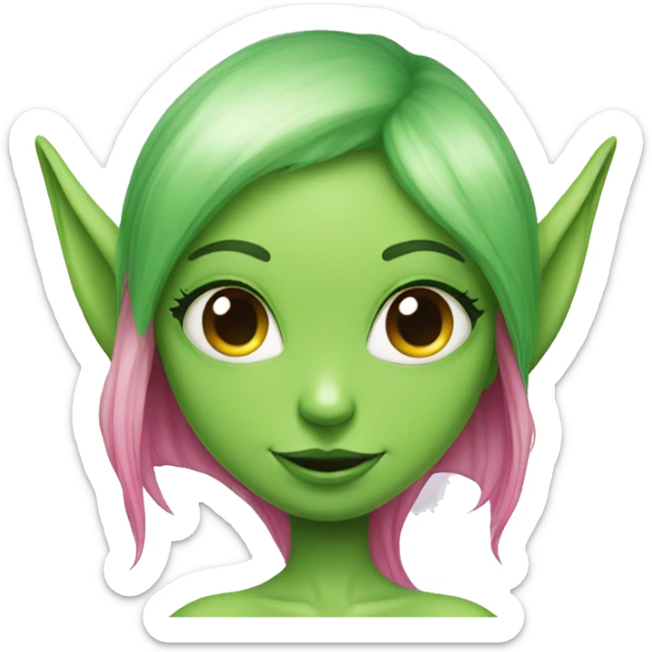 green alien girl with elf ears and pink hair sticker