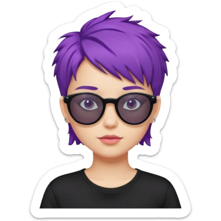 girl with short messy purple hair and sunglasses above head sticker