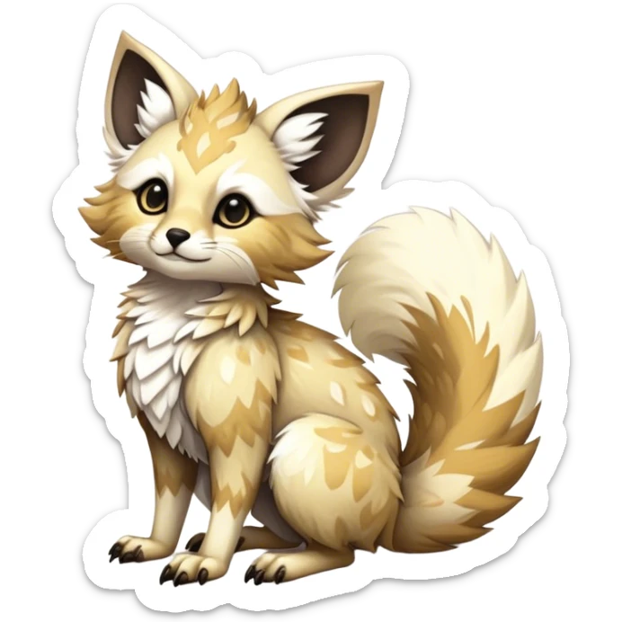 Epic Feral Rare Fantasy shiny edgy cool fluffy Vernid-Trico-species-hybrid-animal by LiLaiRa, random markings, tufted tail, tufted ears, full body sticker