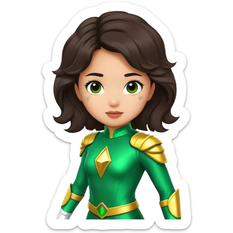 green Power Ranger Asian girl with dark brown wavy hair sticker
