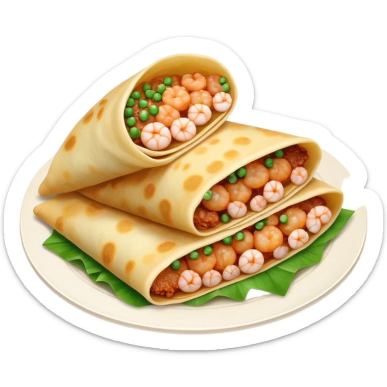 Bánh Xèo Cinematic Realistic Bánh Xèo Dish Emoji, depicted as a crispy, folded semi circle crepe filled with tiny shrimp and pork, rendered with dynamic textures and vibrant, appetizing lighting. sticker