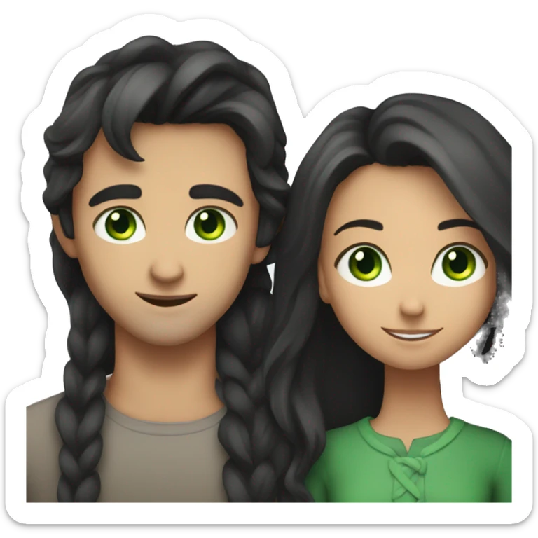 A guy with dark hair and green eyes hugs a girl with dark long hair sticker